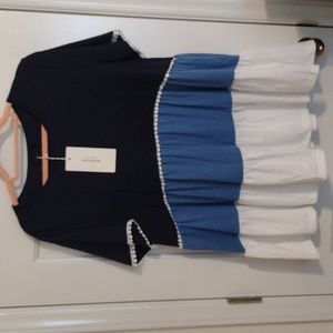 NWT Women's Navy Blue/Light Blue/White Smock Top Size 10